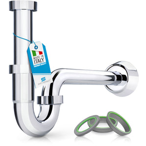 Design Röhrensiphon für Waschbecken | Waschtisch - Ablaufgarnitur 1 1 /4" ABS-Kunststoff verchromtv