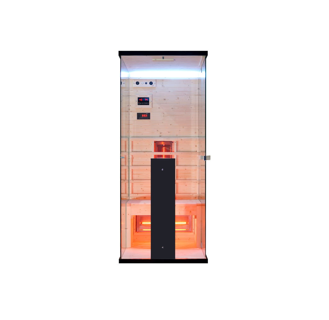 Infrarotkabine 80 x 110 x 190 cm für 1 Person aus Fichtenholz mit 3 Vollspektrumstrahler