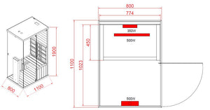 Infrarotkabine 80 x 110 x 190 cm für 1 Person aus Fichtenholz mit 3 Vollspektrumstrahler