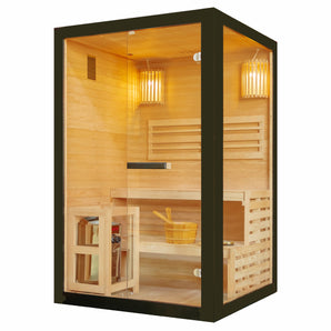 Finnische Sauna für 2 Personen 130x120x200 cm mit Harvia Ofen (3,5 kW) für ultimativen Wohlfühlfaktor