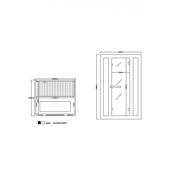 Infrarotkabine 120 x 105 x 190 cm für 2 Personen aus Hemlock Holz mit 5 Vollspektrumstrahler + 1 Carbon Magnesium Heizplatte