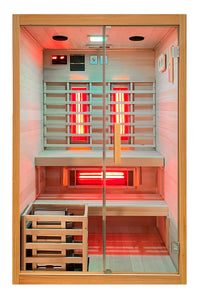 WELTNEUHEIT! Infrarotkabine und Sauna in einem | Aus hochwertigem Hemlock-Holz | Dampfsauna für 3 Personen | Finnische Sauna 130x120x200 cm