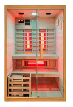 Laden Sie das Bild in den Galerie-Viewer, WELTNEUHEIT! Infrarotkabine und Sauna in einem | Aus hochwertigem Hemlock-Holz | Dampfsauna für 3 Personen | Finnische Sauna 130x120x200 cm