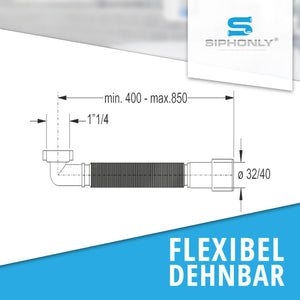 Flexibler Ablaufschlauch für Waschbecken 1 1/4" | Siphon für Waschtische 5/4"- Ø 32 mm/40 mm