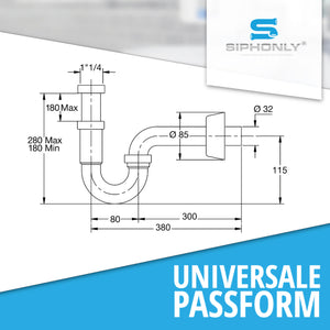 Design Röhrensiphon für Waschbecken 5/4"- 32 mm | Röhrengeruchsverschluss