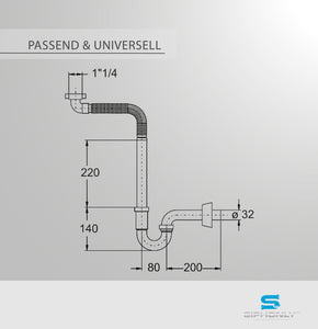 Design Raumspar-Waschtisch-Siphon DN32-5/4" | Raumspar-Möbelsiphon für Waschbecken | Platzsparender Ablauf aus ABS-Kunststoff | Kürzbar