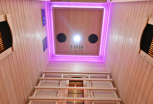 Infrarotkabine 90 x 90 x 190 cm für 1 Person aus Hemlock Holz mit 4 Vollspektrumstrahler + 1 Carbon Magnesium Heizplatte