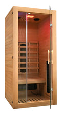 Laden Sie das Bild in den Galerie-Viewer, Infrarotkabine 90 x 90 x 190 cm für 1 Person aus Hemlock Holz mit 4 Vollspektrumstrahler + 1 Carbon Magnesium Heizplatte
