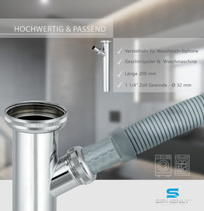 Siphonly® Verstellrohr 1 1/4" Messing verchromt | Sifon-Verlängerung Ø 32 mm Länge 200 mm