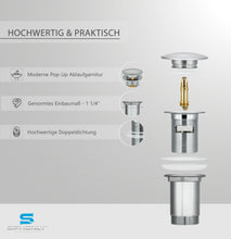 Laden Sie das Bild in den Galerie-Viewer, Design Ablaufgarnitur inkl. flexiblem Siphon 1 1/4&quot; und Gummi-Manschette Ø 30/40/50 | Ablaufschlauch für Waschbecken inkl. Push-Open Ventil