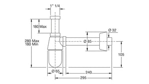 Design Flaschensiphon für Ihr Waschbecken | 5/4"- 32 mm | ABS-Kunststoff weiß mit extra langem Wandrohr 250 mm