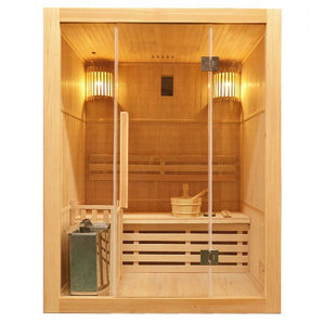 Traditionelle Finn-Sauna hergestellt aus hochwertiger Hemlocktanne | Inkl. Saunaofen und komplettem Zubehör | Dampfsauna für 3 Personen